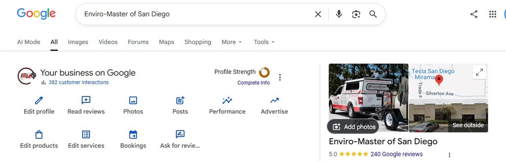 Enviro-Master of San Diego Google Busienss Listing Management page