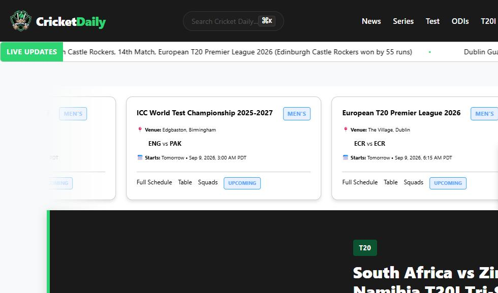 CricketDaily.net website by Keelmark Digital