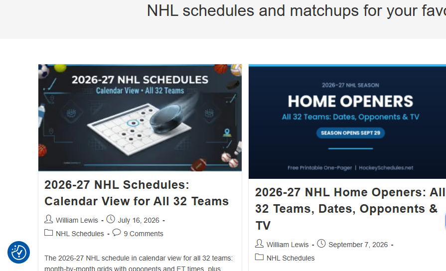 HockeySchedules.net website by Keelmark Digital